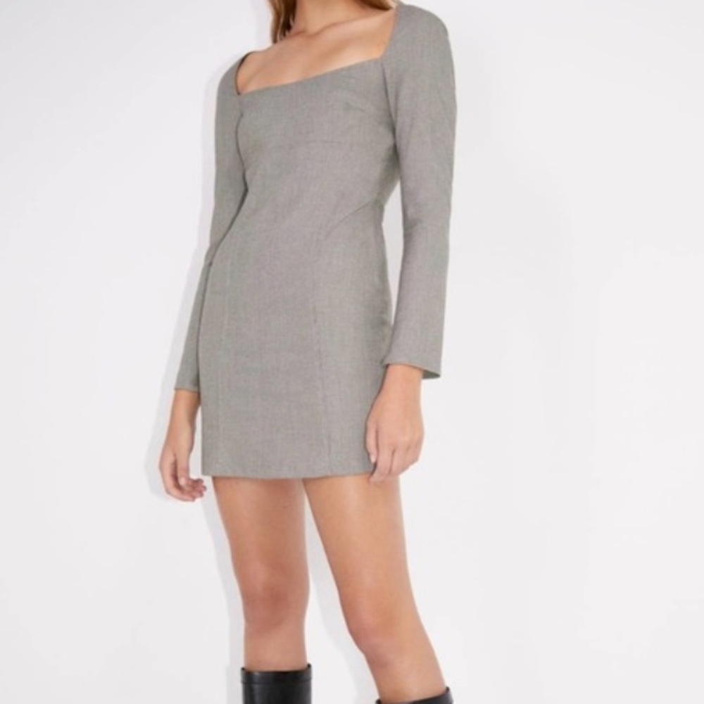 Zara Houndstooth Long Sleeve Mini Dress